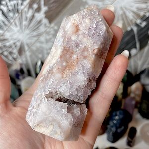 Pink Amethyst Flower Agate Crystal Tower